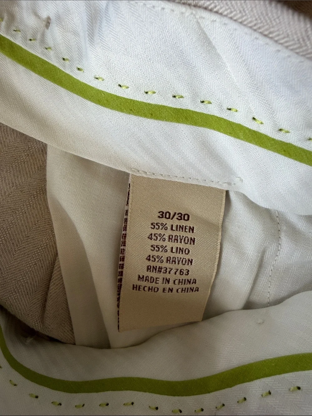 Cubavera Men’s Casual Linen-Blend Chinos in Natural Tan